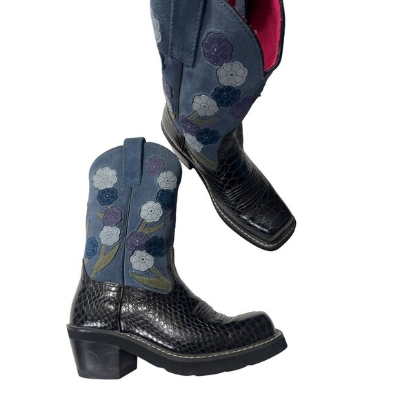 Ariat Fatbaby Floral Embroidered Leather Snakeskin Western Boots US 6.5 - Picture 2 of 10